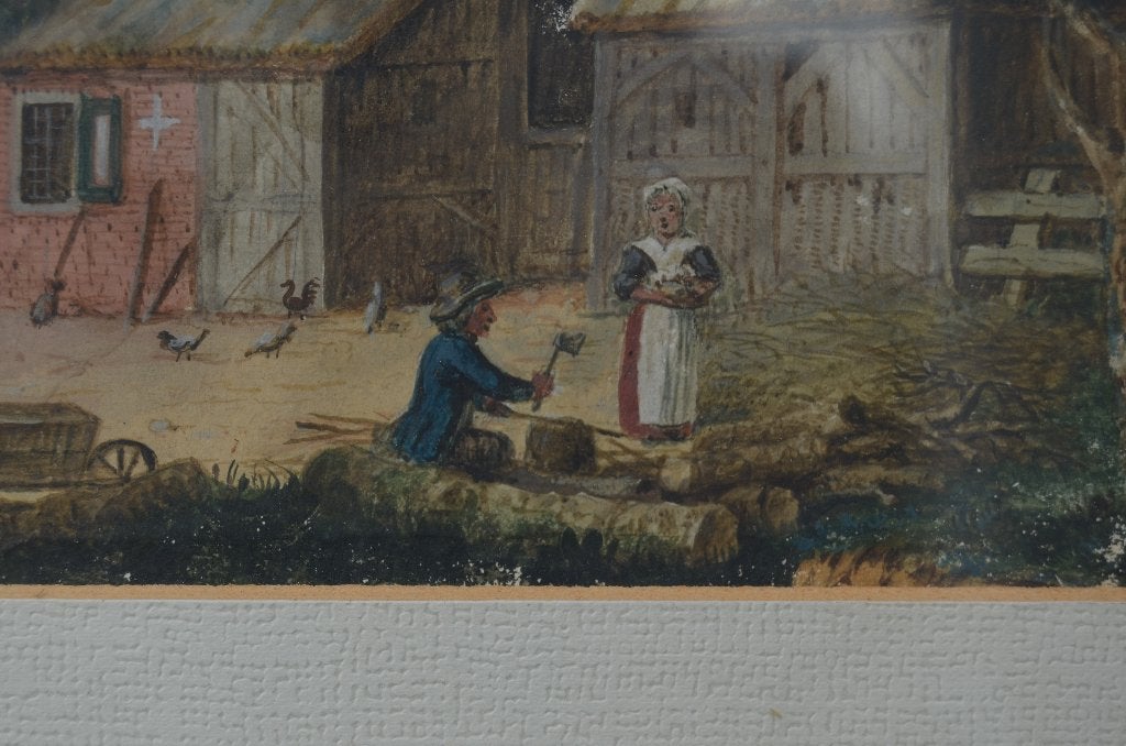 Boerderij met waterput 18e eeuws??????????, Ophalen of Verzenden, Klassiek, Ingelijst, Landschap