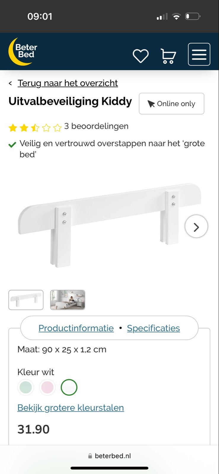 Bedhekje Uitvalbeveiliging Kiddy - Wit hout, Ophalen, Gebruikt, Minder dan 140 cm, 70 tot 85 cm