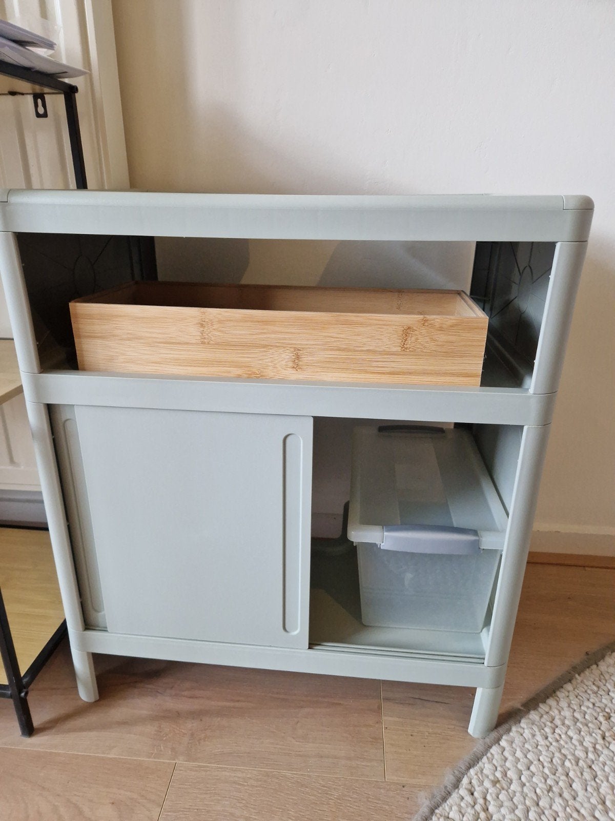 IKEA ivosjon met bamboebak en opbergbox, Ophalen, Gebruikt, 50 tot 100 cm, Minder dan 100 cm
