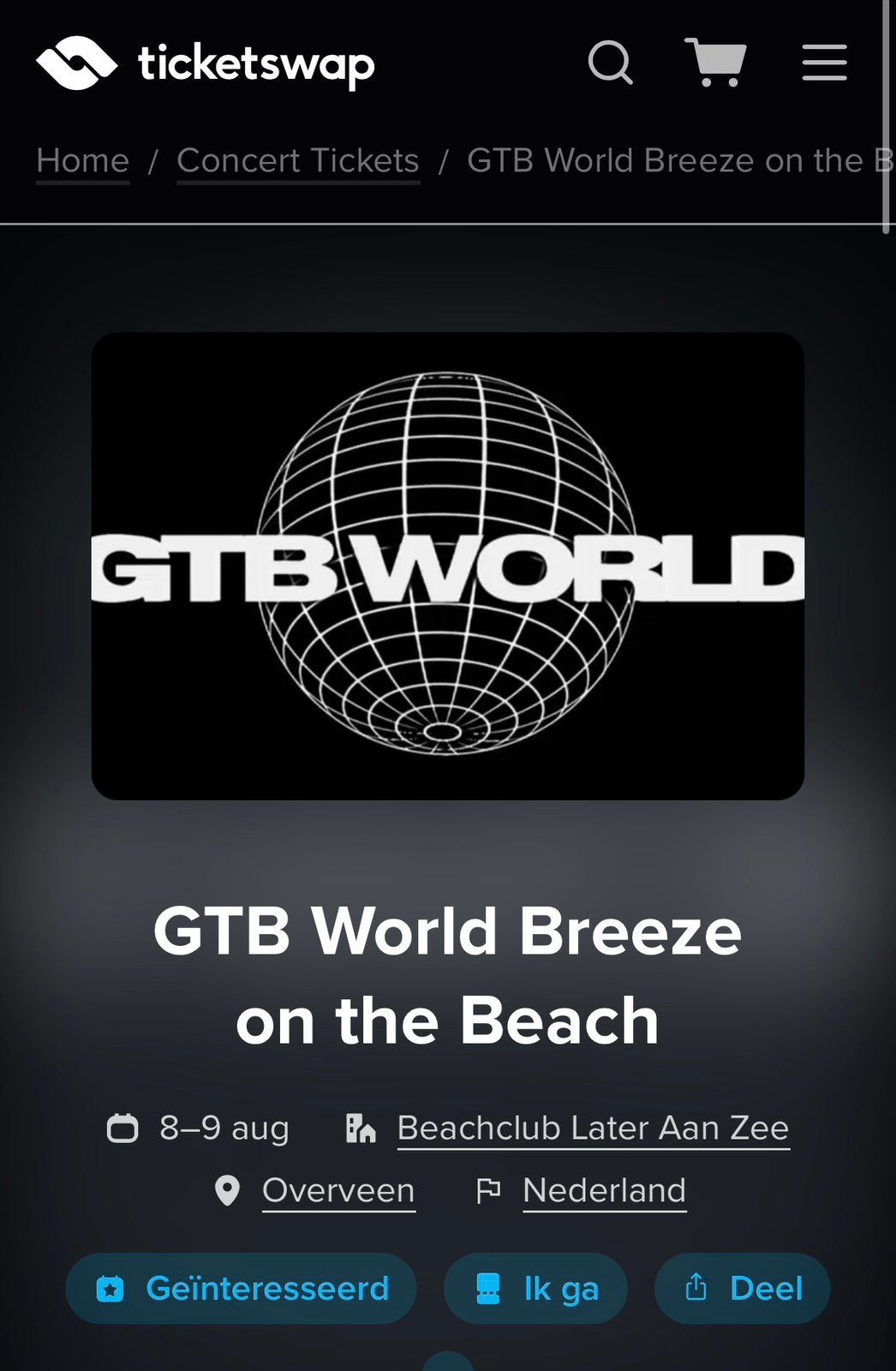 GTB world breeze on the beach ticket, Tickets en Kaartjes, Eén persoon