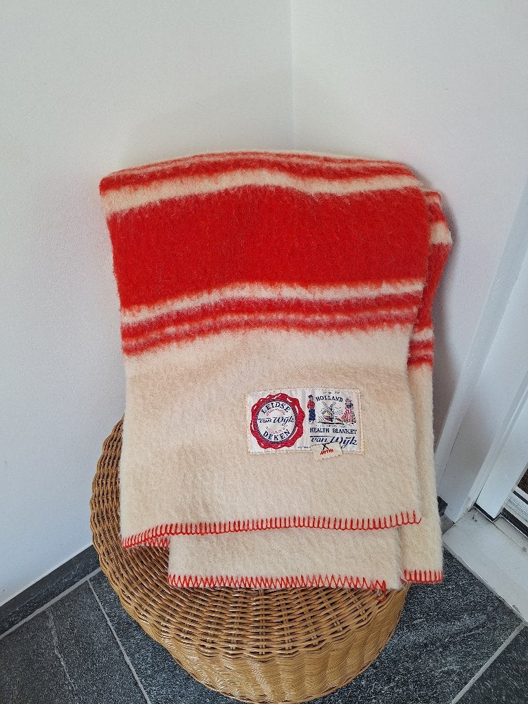 100% Wollen deken van de marine, Rood, Gebruikt, Wol, Ophalen of Verzenden