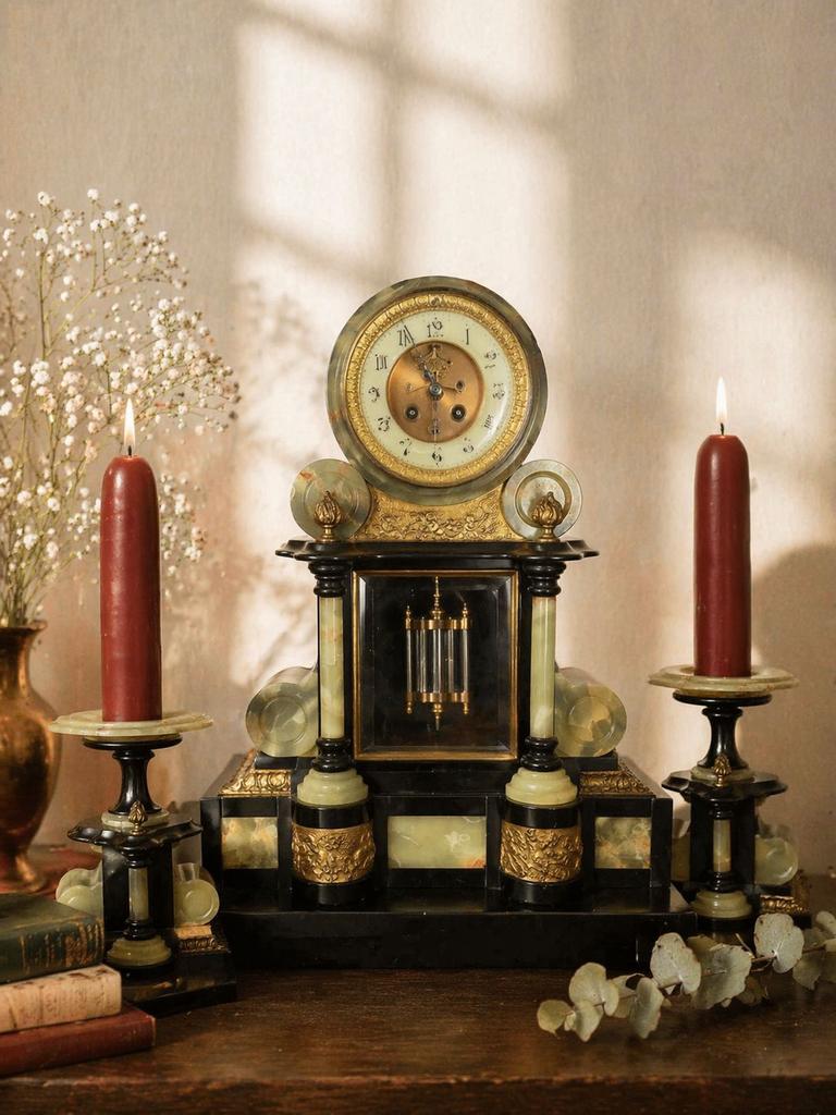 Napoleon III marmeren vuurverguld klokken set, Antiek en Kunst, Ophalen
