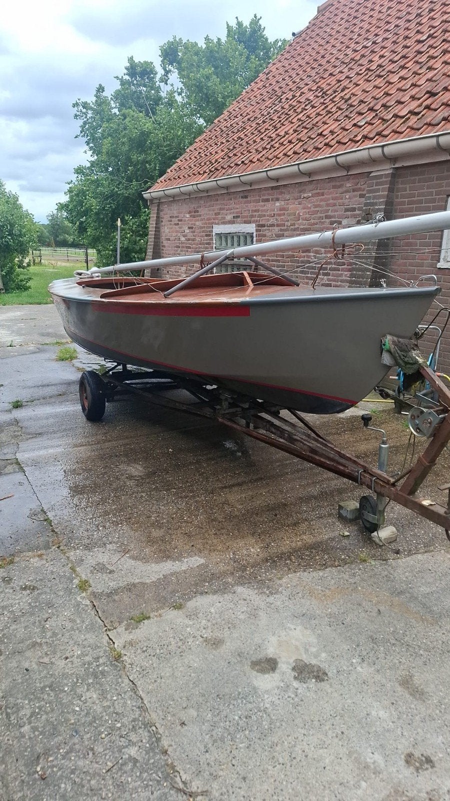 Spanker zeilboot - Klassieke houten zeilboot, Watersport en Boten, Open zeilboten, Ophalen, Gebruikt, Spanker, Inclusief zeilen