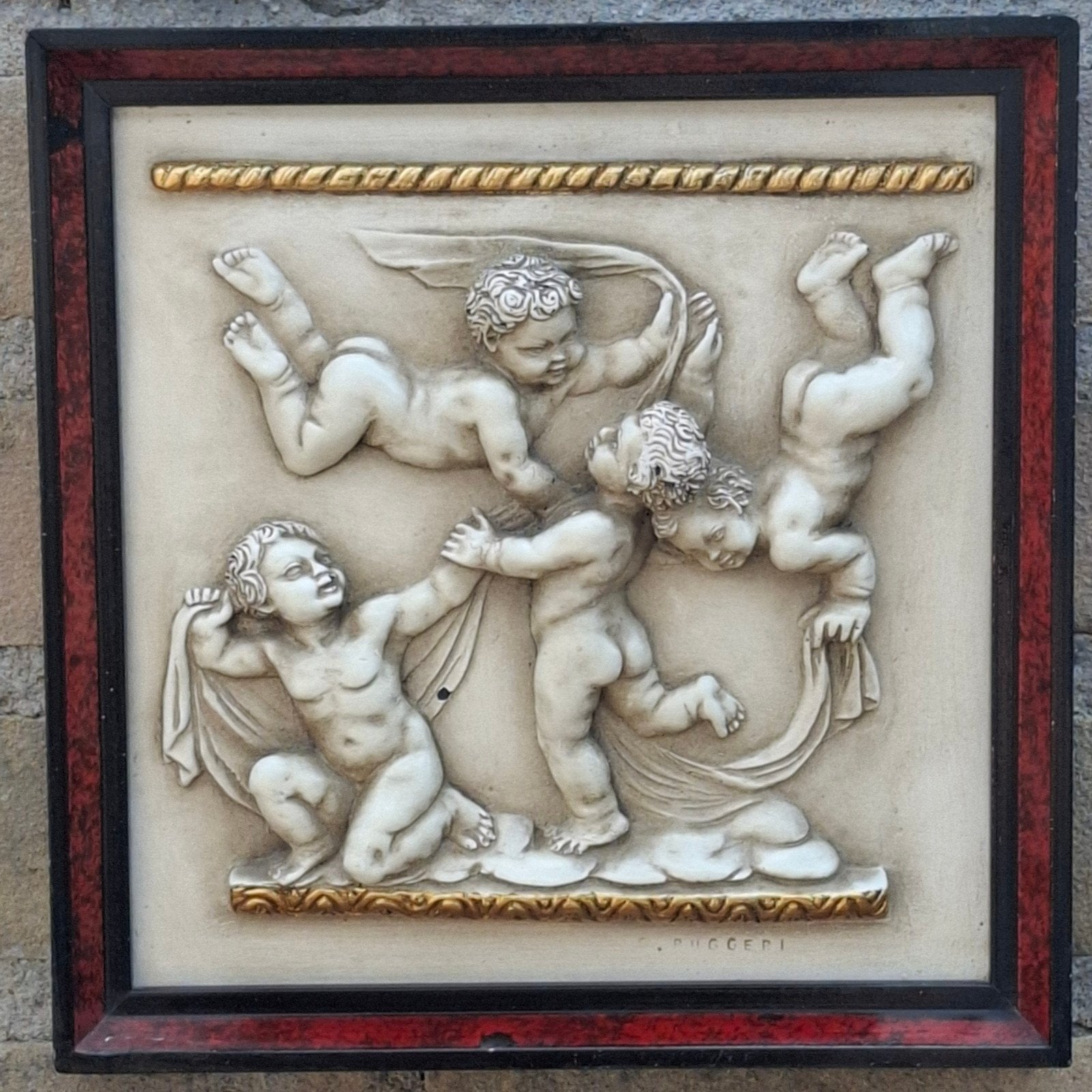 GINO RUGGERI (1957). Putti wanddecoratie. 20/20 cm., Ophalen, Zo goed als nieuw, Overige typen, Christendom | Katholiek