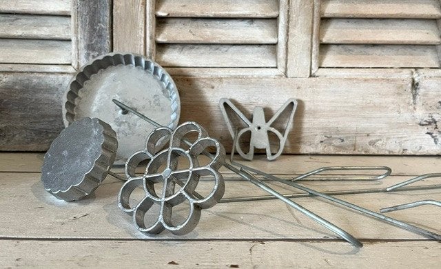 Vintage Franse wafelijzers, frituur ijzers, bloem vlinder, Ophalen of Verzenden