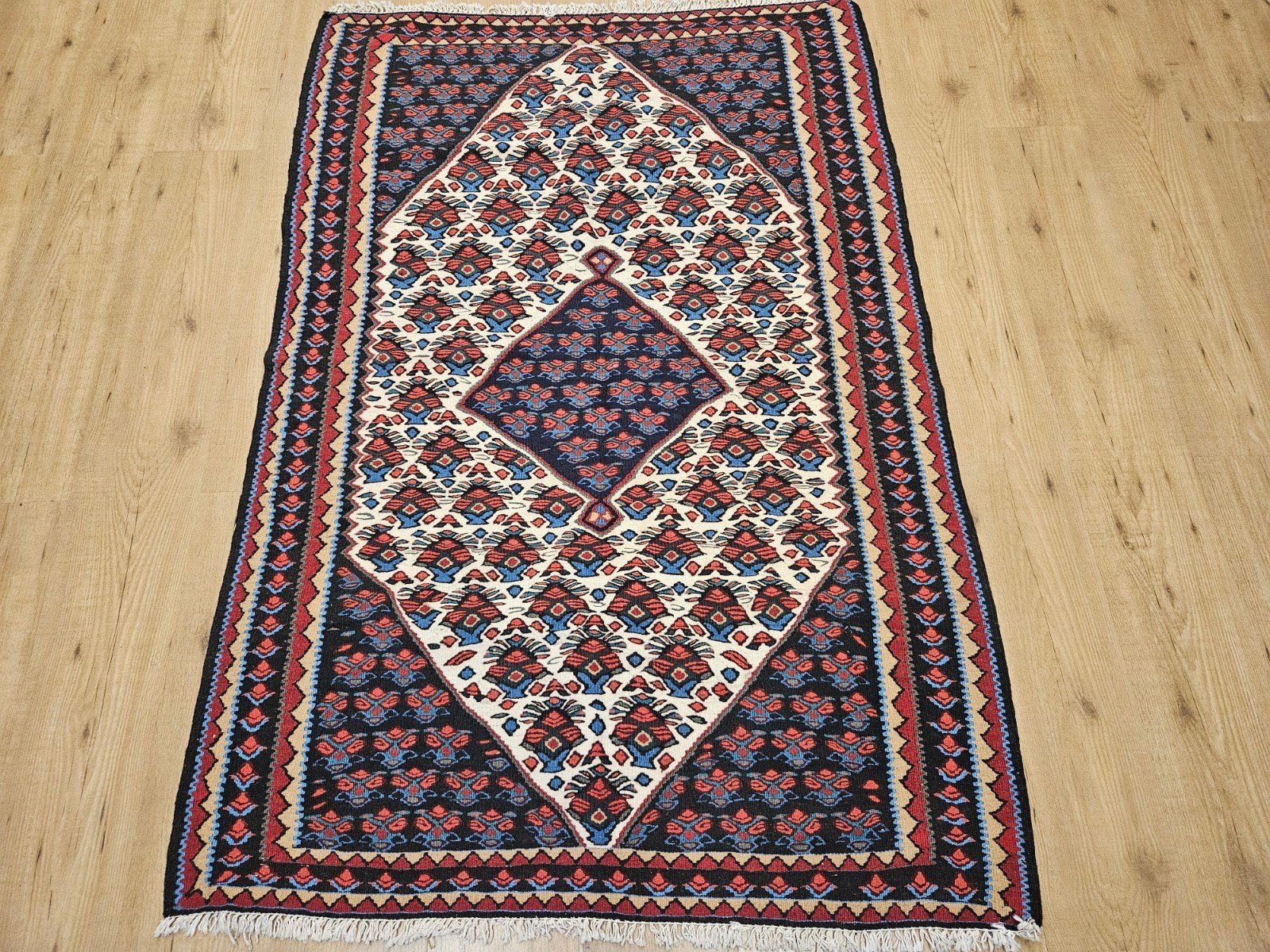 Vintage handgeweven perzische wollen kelim 162x112, Info@SlatsAntiek.nl, 100 tot 150 cm, Perzisch, Ophalen of Verzenden