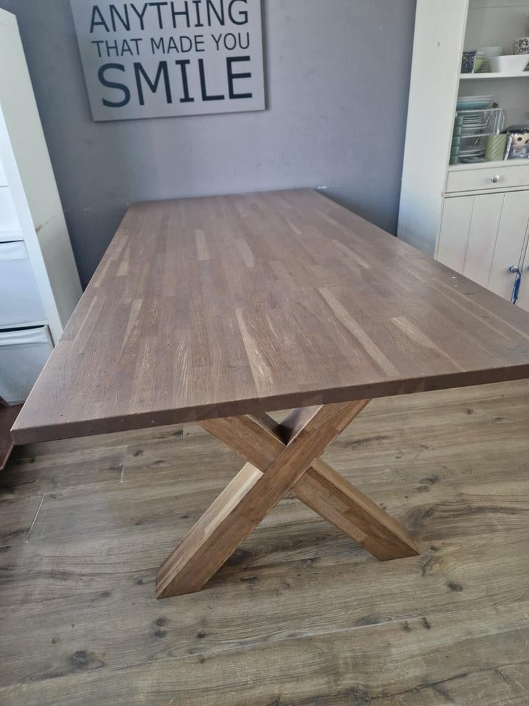 Woood eettafel, 180x85, hoogte 79, Ophalen, Gebruikt, 50 tot 100 cm, Vijf personen of meer