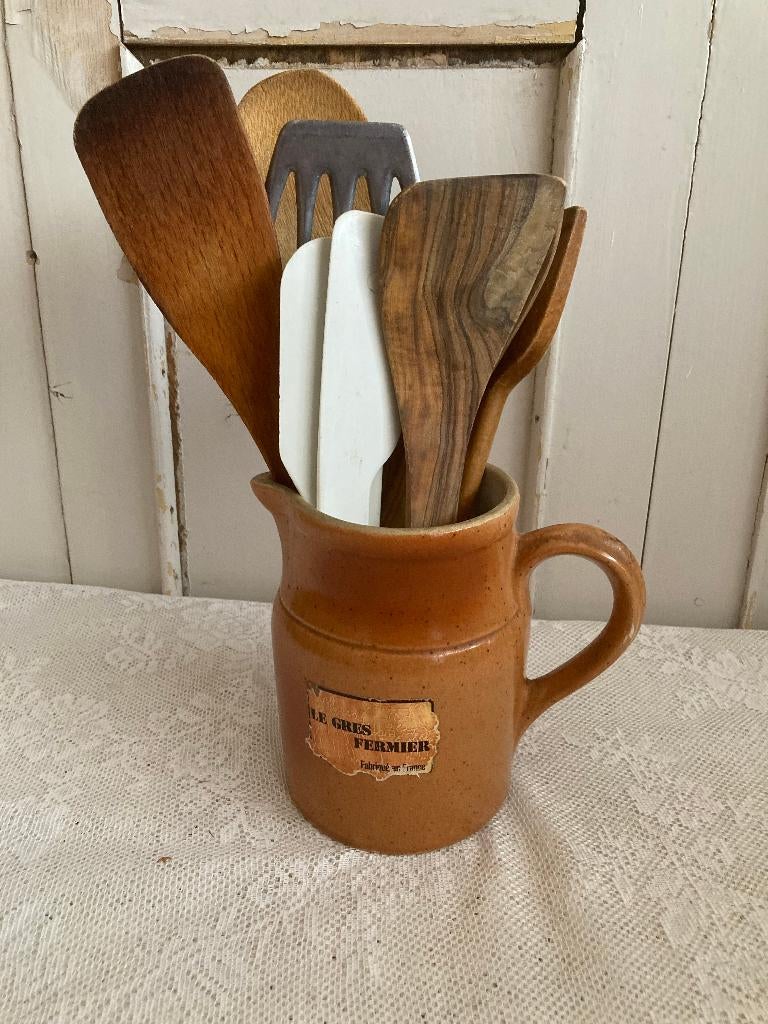 Brocante Franse greskan met oor / gresvaas / vaas, Ophalen of Verzenden