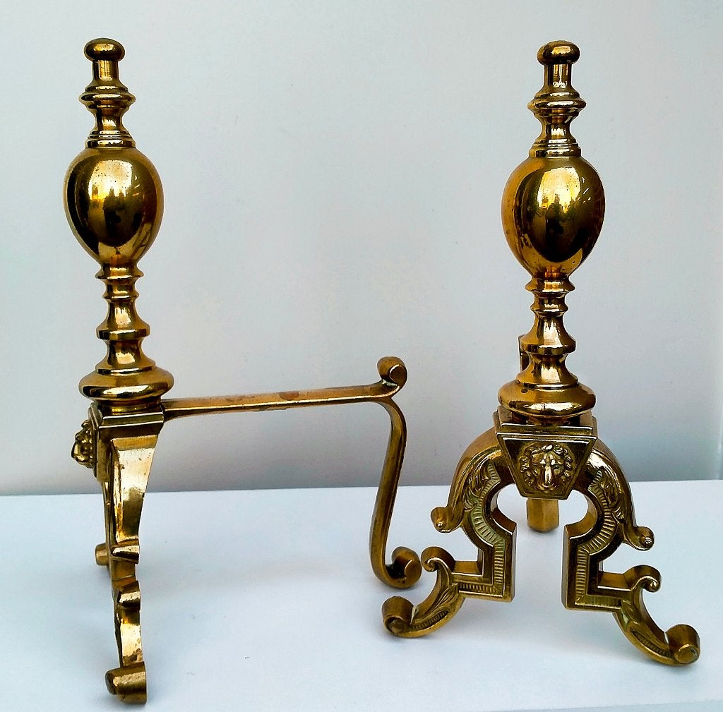 Set Antiek Bronzen Engelse Firedogs / Haard Steunen - Brons, Ophalen of Verzenden, Brons