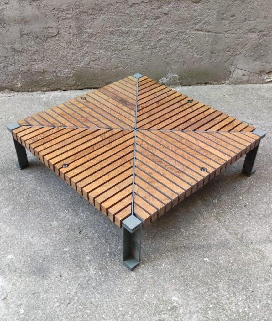 Postmoderne lage houten salontafel, Gebruikt, 100 tot 150 cm, Verzenden, 50 tot 100 cm