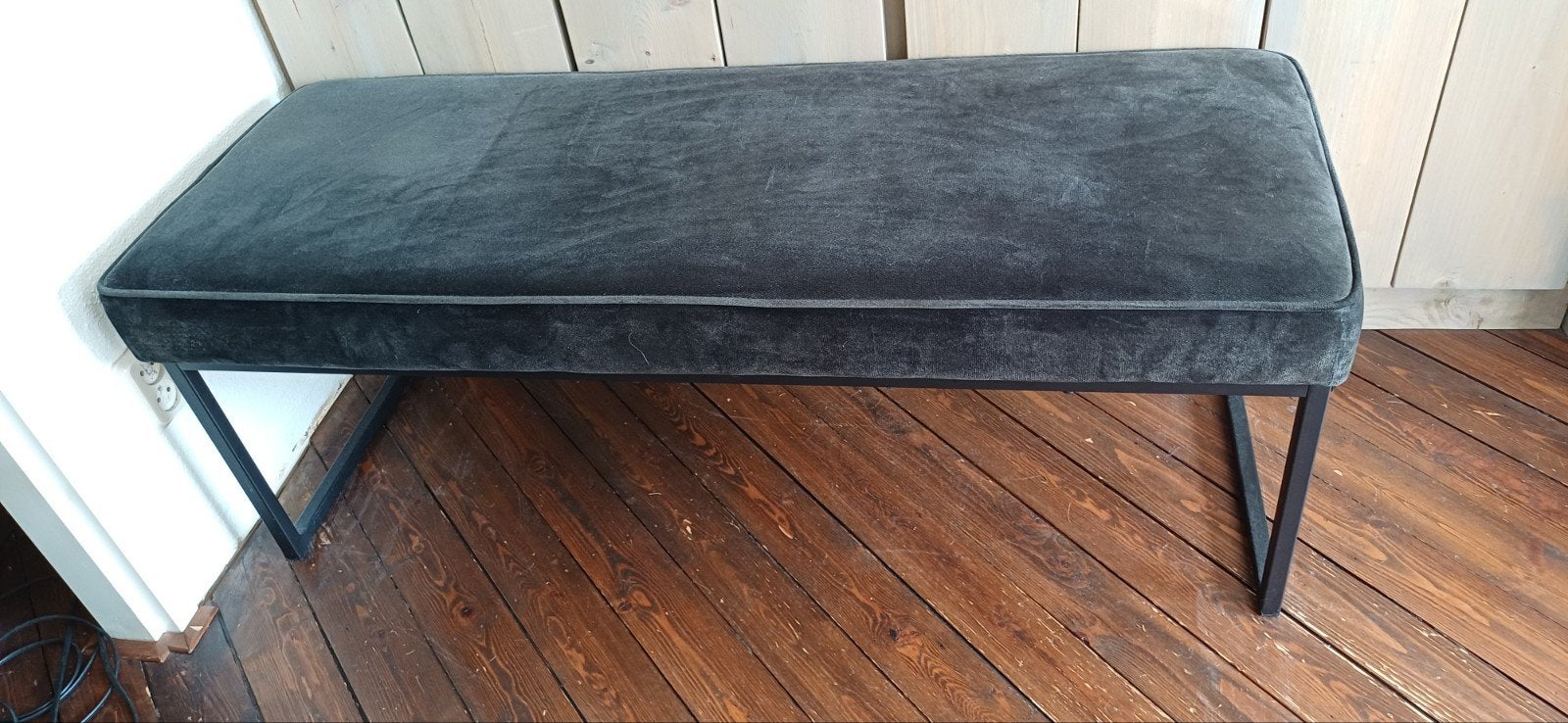 Leuk bankje, fluwelen stof grijs, Huis en Inrichting, Ophalen, Rechthoekig, Stof, 125 cm of meer