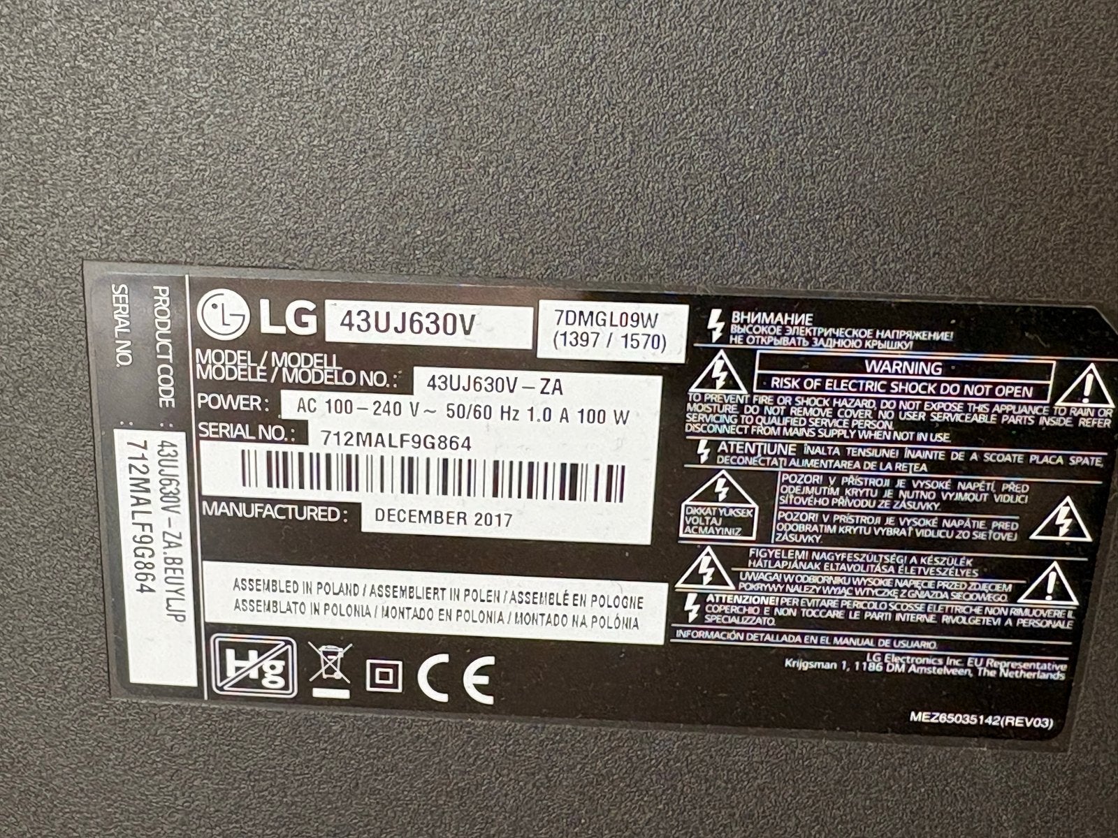 LG 43UJ630V 4K UHD Smart TV - 43 inch, Ophalen, 50 Hz, 100 cm of meer, 4k (UHD)