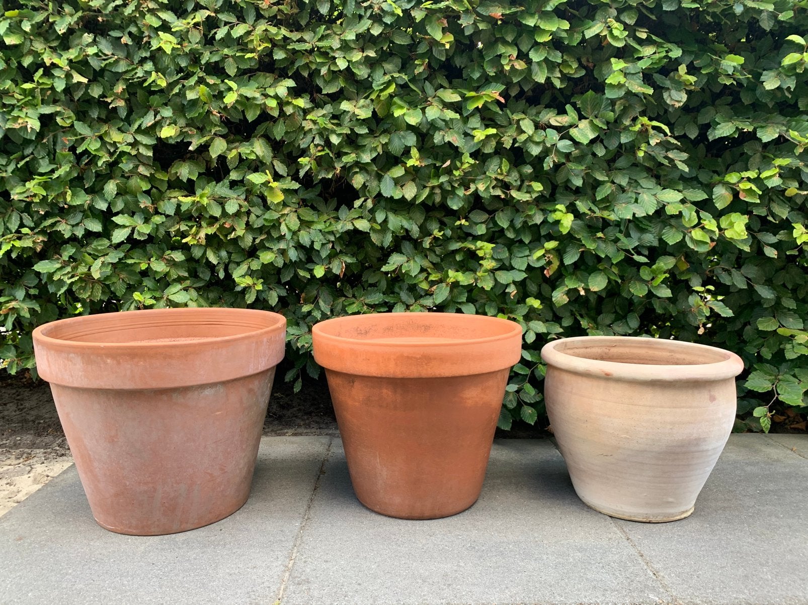 3x grote terracotta bloempot/pot, Tuin en Terras, Bloempotten, Gebruikt, Rond, Minder dan 40 cm, Terracotta