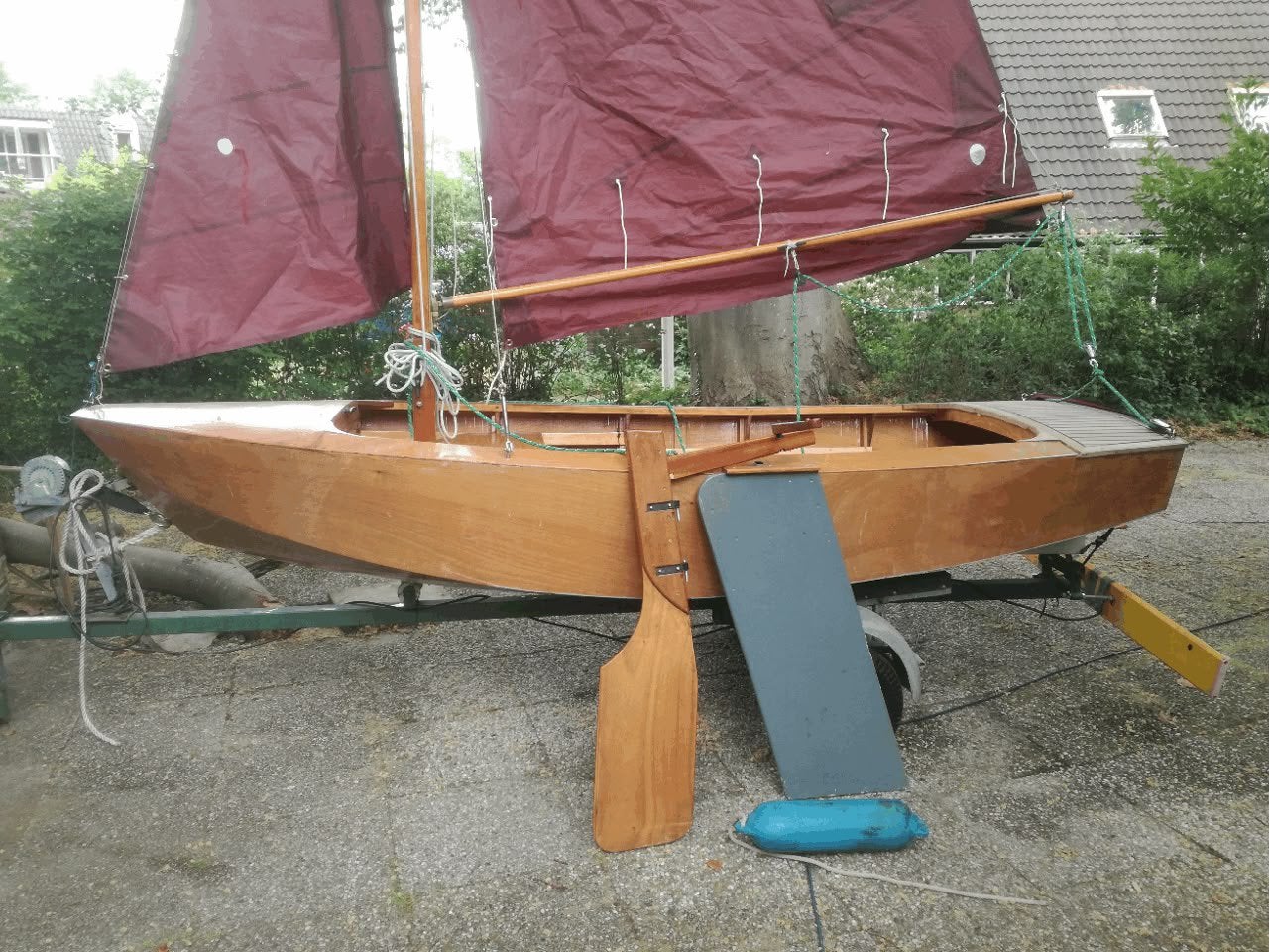 Houten zeilboot 3.40 m en trailer, Ophalen, Gebruikt, 3 tot 6 meter, 15 tot 30 m²