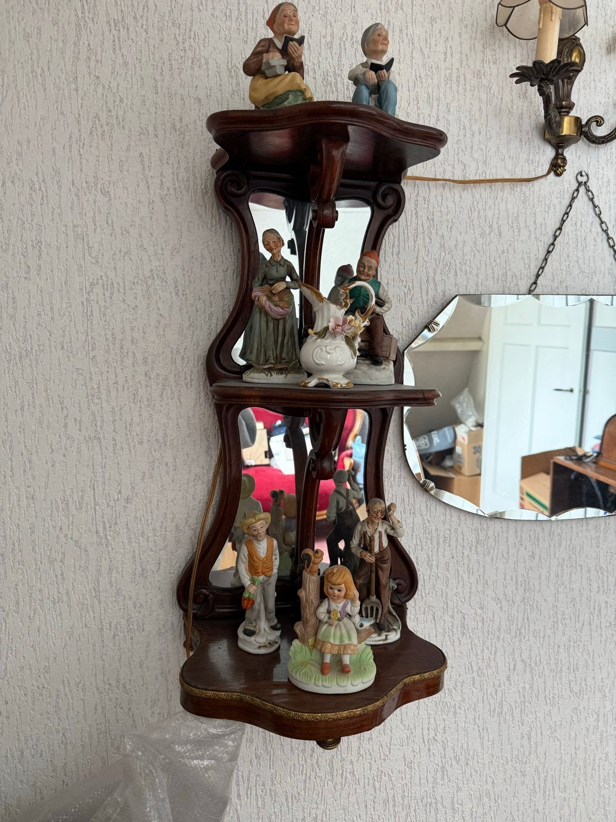 Antieke Mahoniehouten Wand-étagère met Spiegels, Rococo Stij, Antiek en Kunst, Ophalen