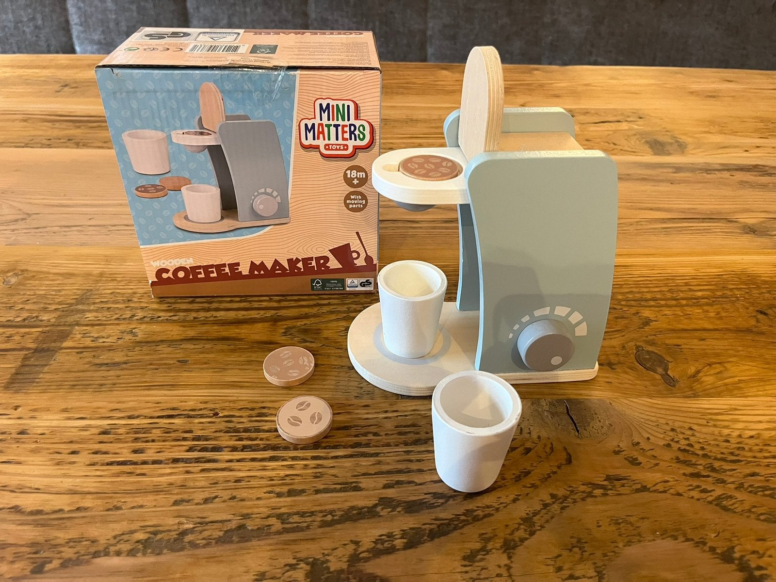 Houten lichtblauwe kinder koffie maker van Mini Matters, Kinderen en Baby's, Ophalen of Verzenden, Gebruikt, Overige typen