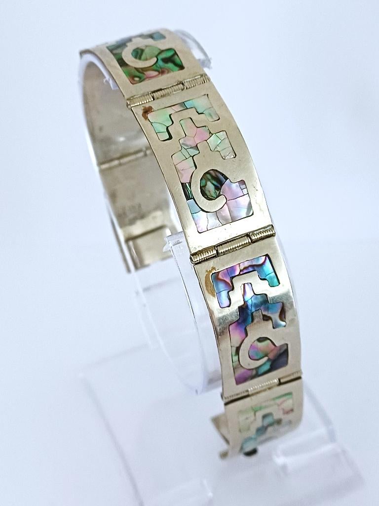schakelarmband met abalone, Mexico, zilver?, Sieraden, Tassen en Uiterlijk, Armbanden, Overige materialen, Gebruikt, Ophalen of Verzenden