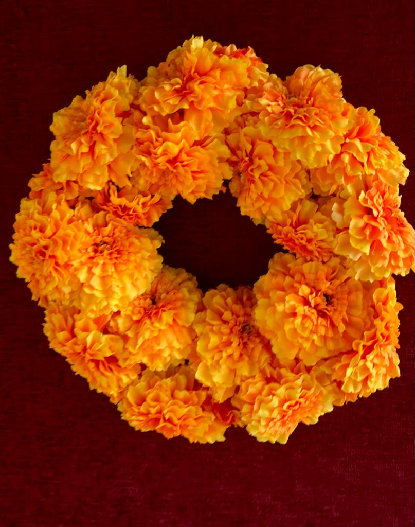 Goudbloem (kunst) Marigold Krans Dia de Los Muertos - 30 cm, Ophalen of Verzenden, Nieuw