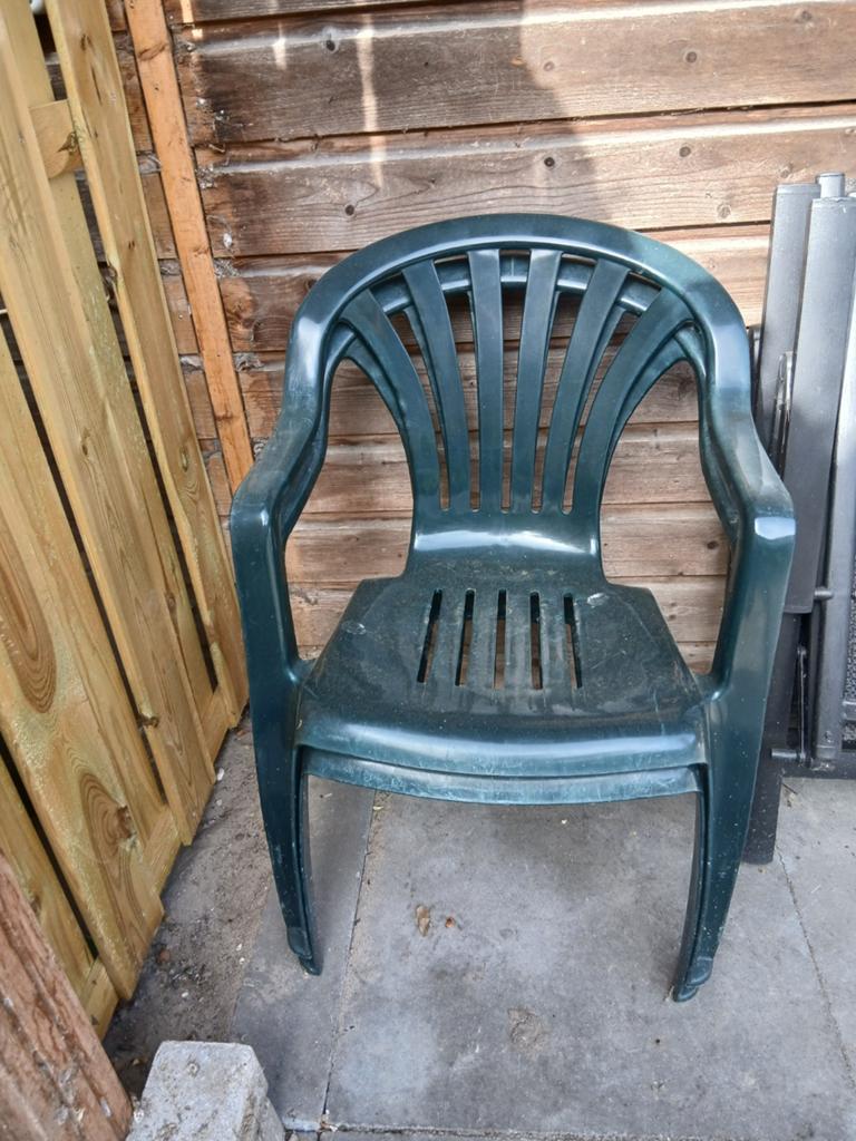 4 groene kuipstoelen, Ophalen, Gebruikt, Kunststof