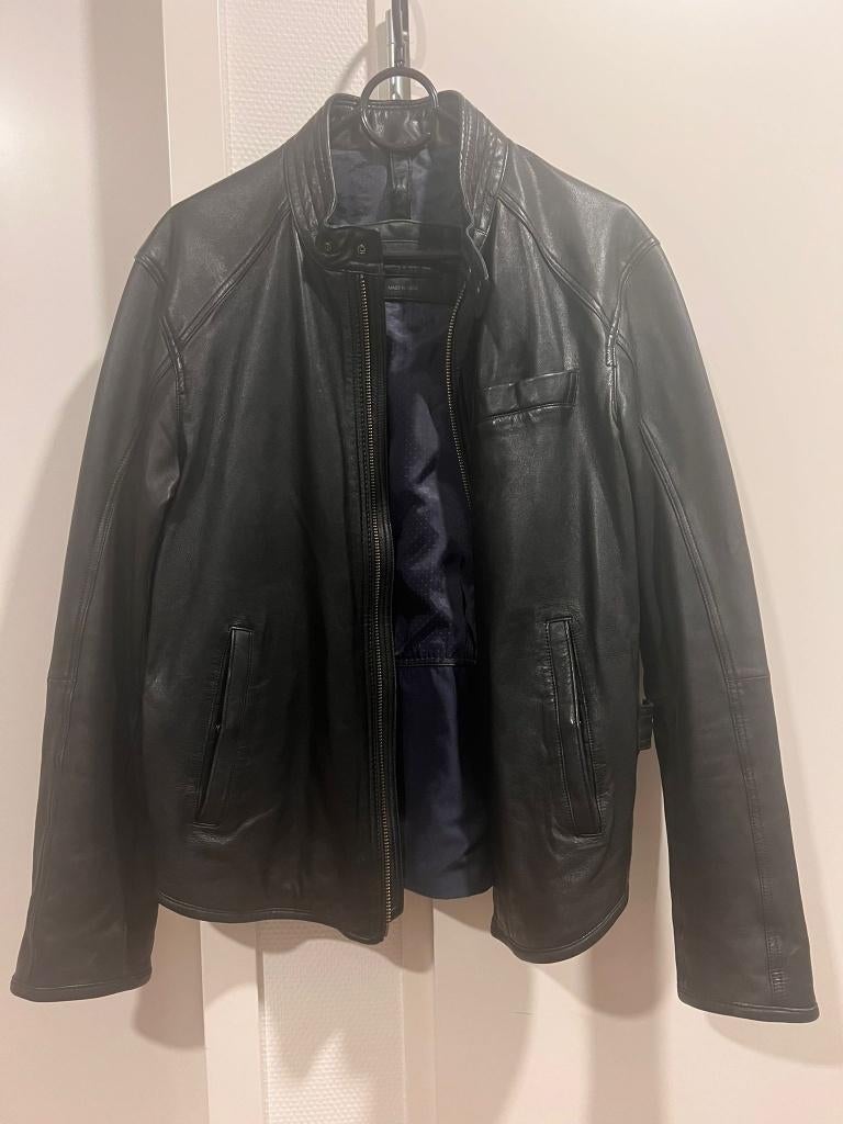 Massimo Dutti 100% leer jas, Maat 48/50 (M), Zwart, Ophalen of Verzenden, Zo goed als nieuw