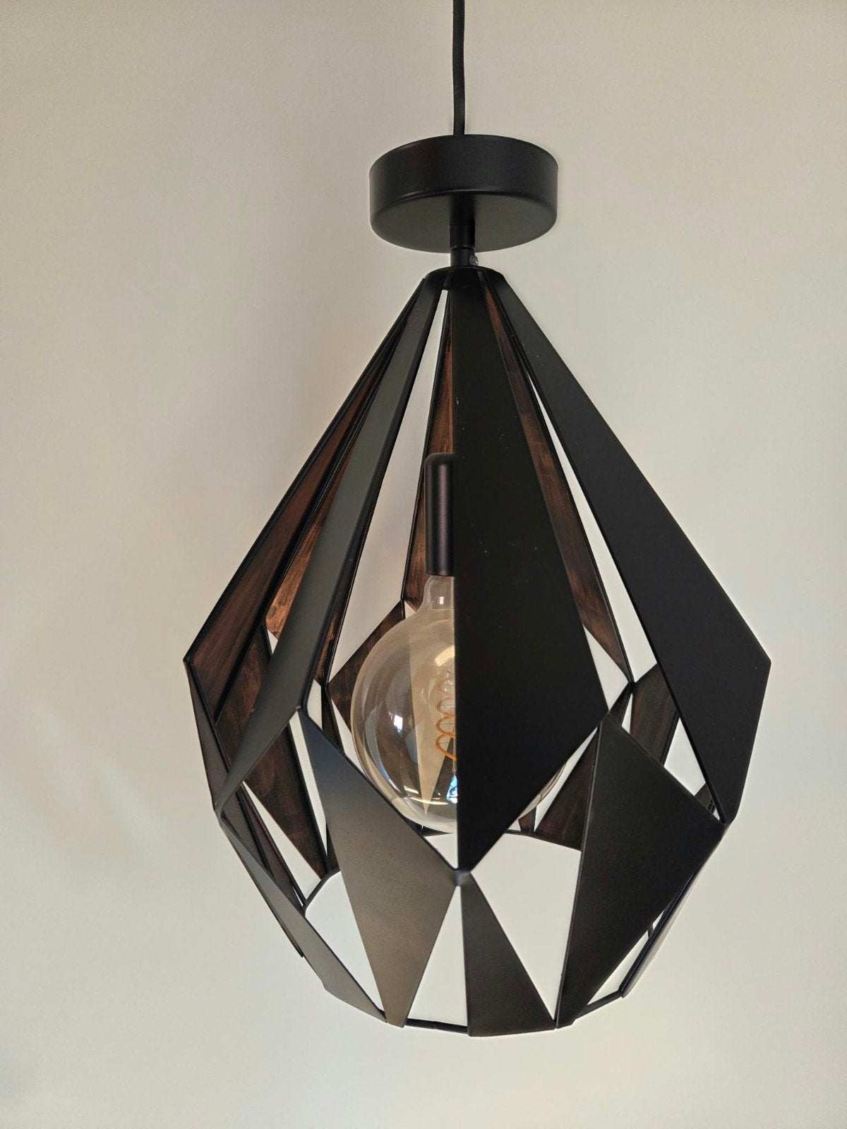 EGLO Carlton hanglamp zwart koper E27, Huis en Inrichting, Ophalen, Modern, Industrieel, E27 (groot), Zo goed als nieuw