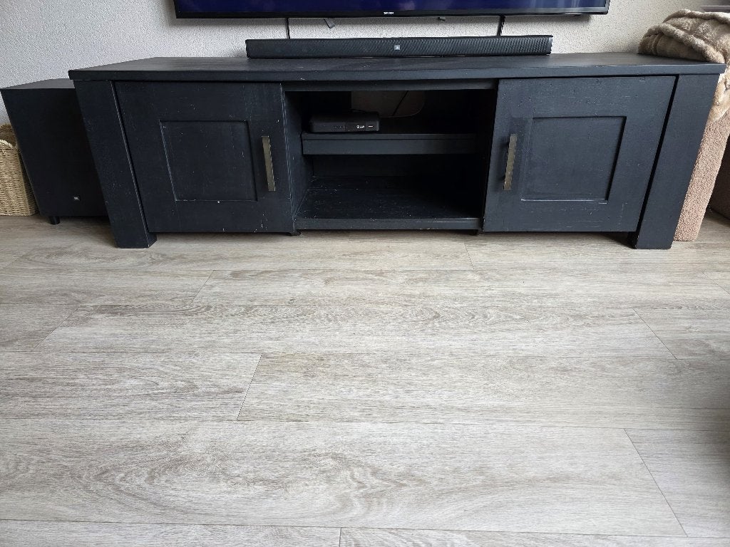 Zwart TV-meubel met opbergruimte, Huis en Inrichting, Ophalen, Gebruikt, 150 tot 200 cm, Minder dan 100 cm