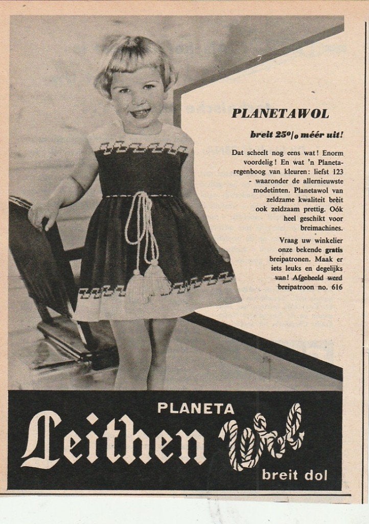 Retro reclame 1958 Leithen wol meisje enorm voordelig kind, Verzenden, Overige typen