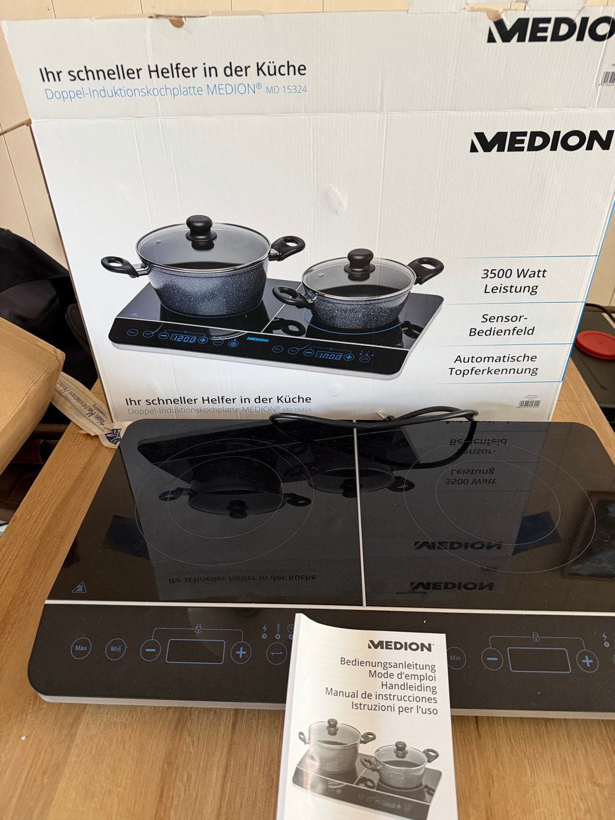 Medion MD 15324 Dubbele Inductiekookplaat 3500W, Ophalen, 3 kookzones of minder, Zo goed als nieuw, Inductie