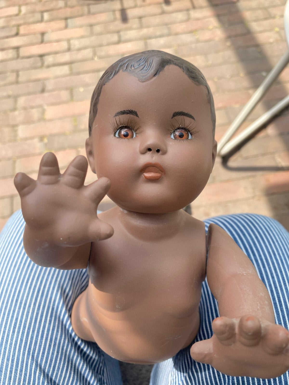 Vintage Babypop - Donkere Huidskleur, Kinderen en Baby's, Speelgoed | Poppen, Ophalen of Verzenden, Gebruikt, Babypop