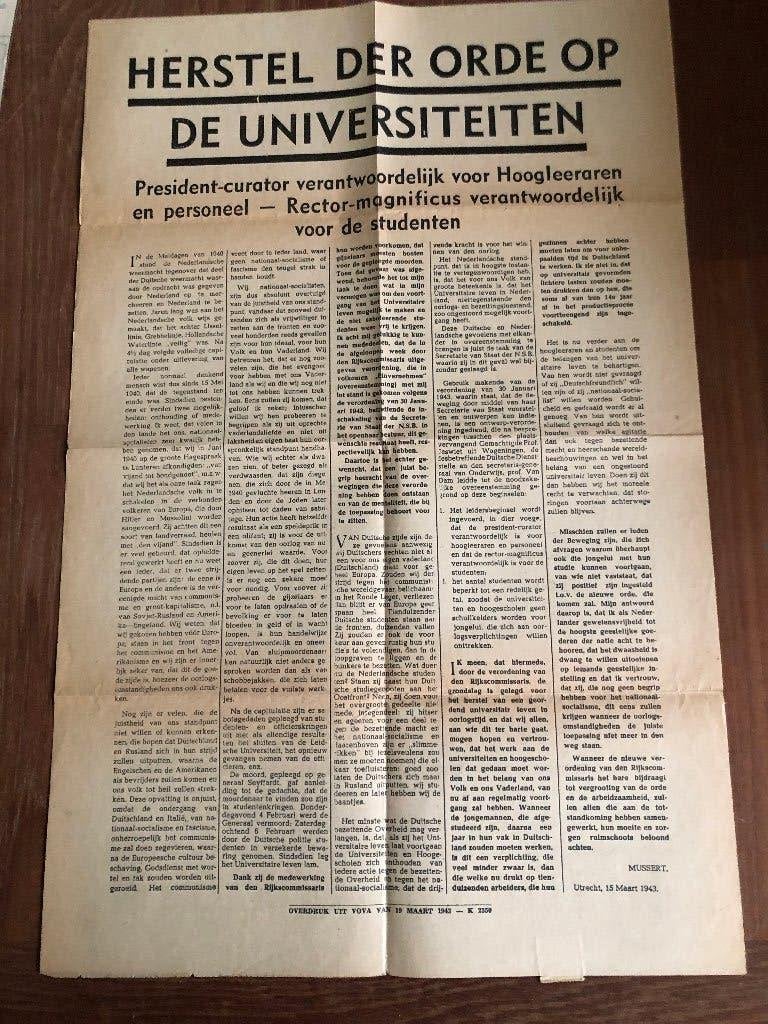16-3-1943 NSB Aanplakbiljet (?):Herstel de orde op de, Verzenden, Nederland, Boek of Tijdschrift