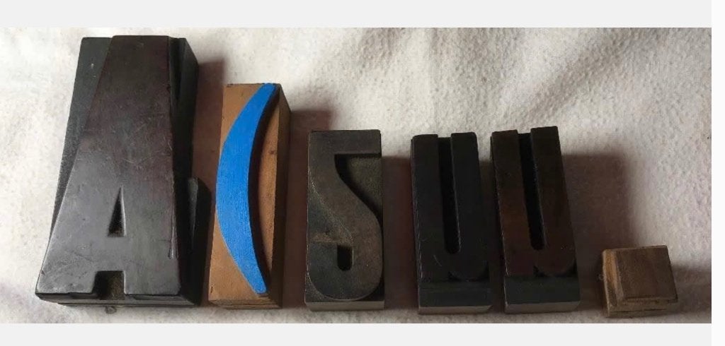 6 x vintage woondecoratie houten drukkerij letters, Antiek en Kunst, Curiosa en Brocante, Ophalen of Verzenden