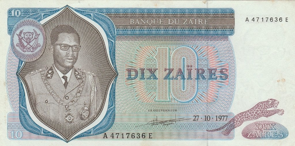 Bankbiljet van 10 Zaïre uit Zaïre (27 oktober 1977), Ophalen of Verzenden, Overige landen, Los biljet
