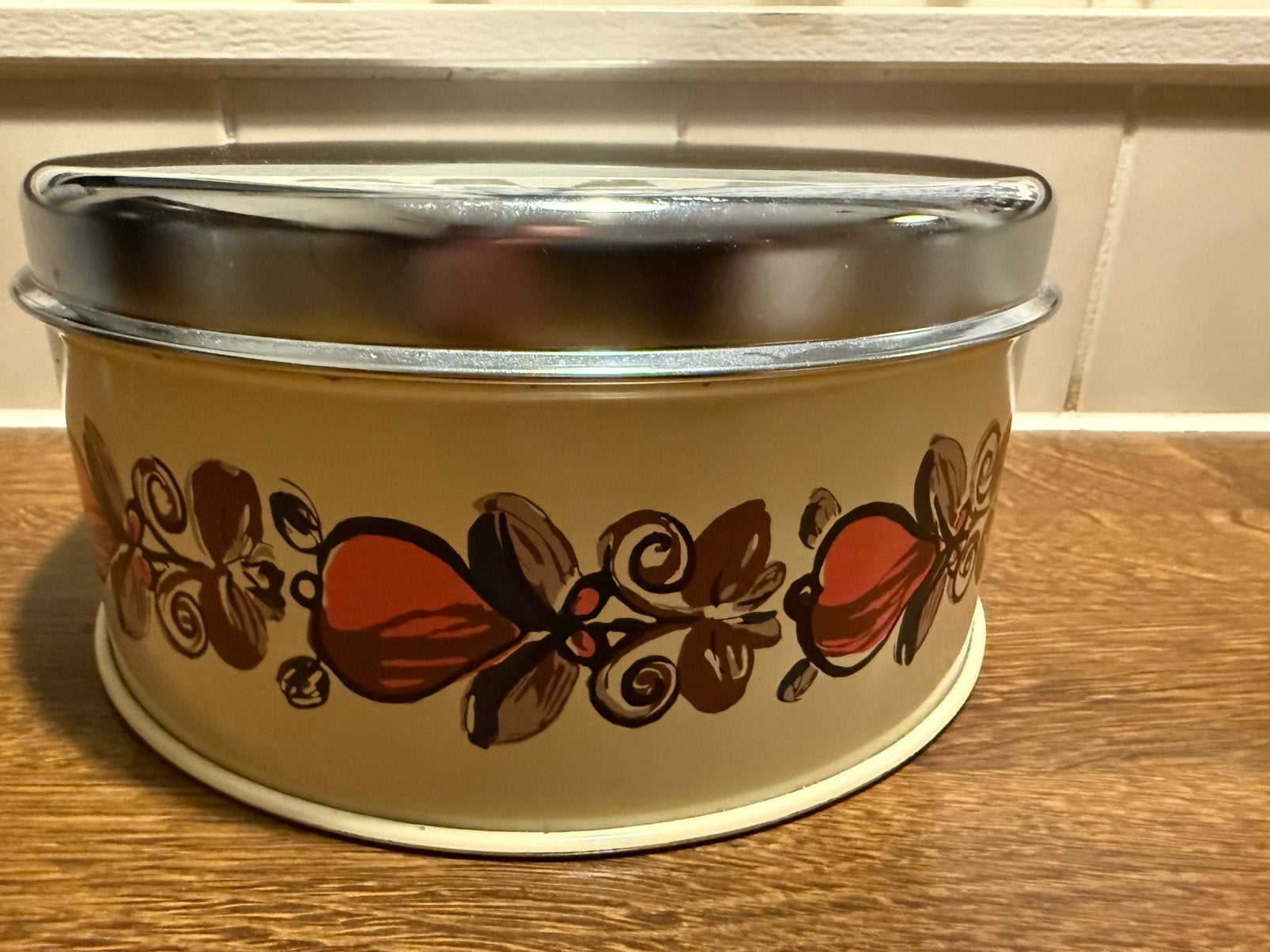 Vintage Brabantia koektrommel met chromen deksel, Ophalen of Verzenden, Metaal, Meerkleurig, Brabantia