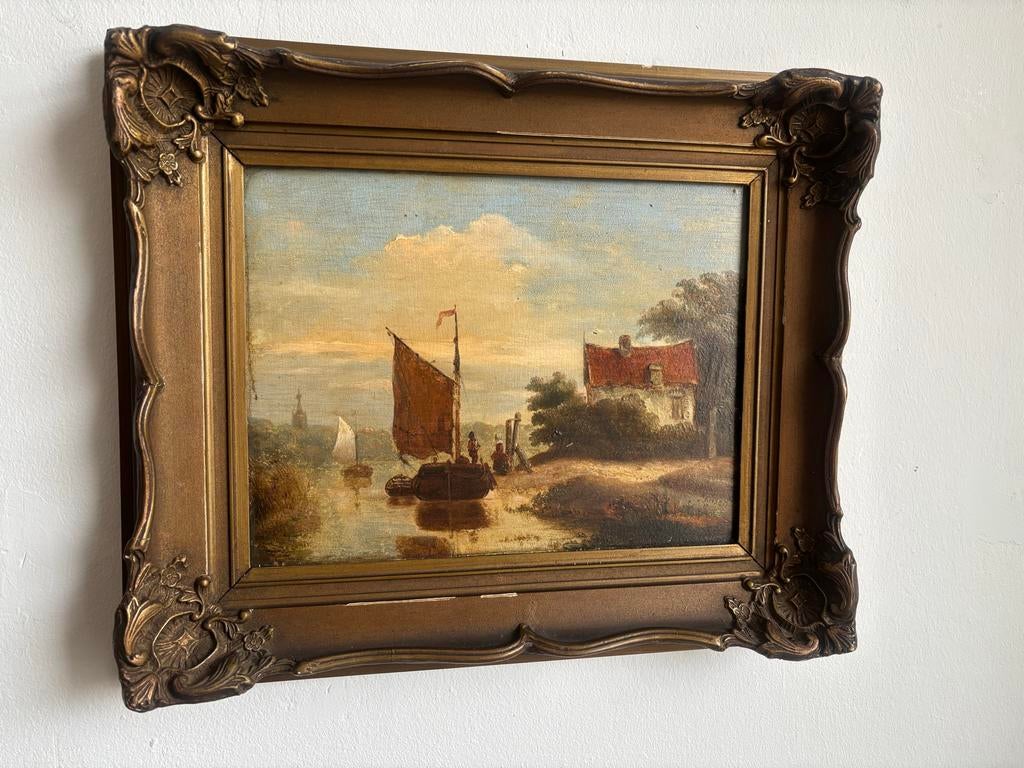 Oud Hollands Landschap , gesigneerd Jansen, Antiek en Kunst, Kunst | Schilderijen | Klassiek, Ophalen of Verzenden