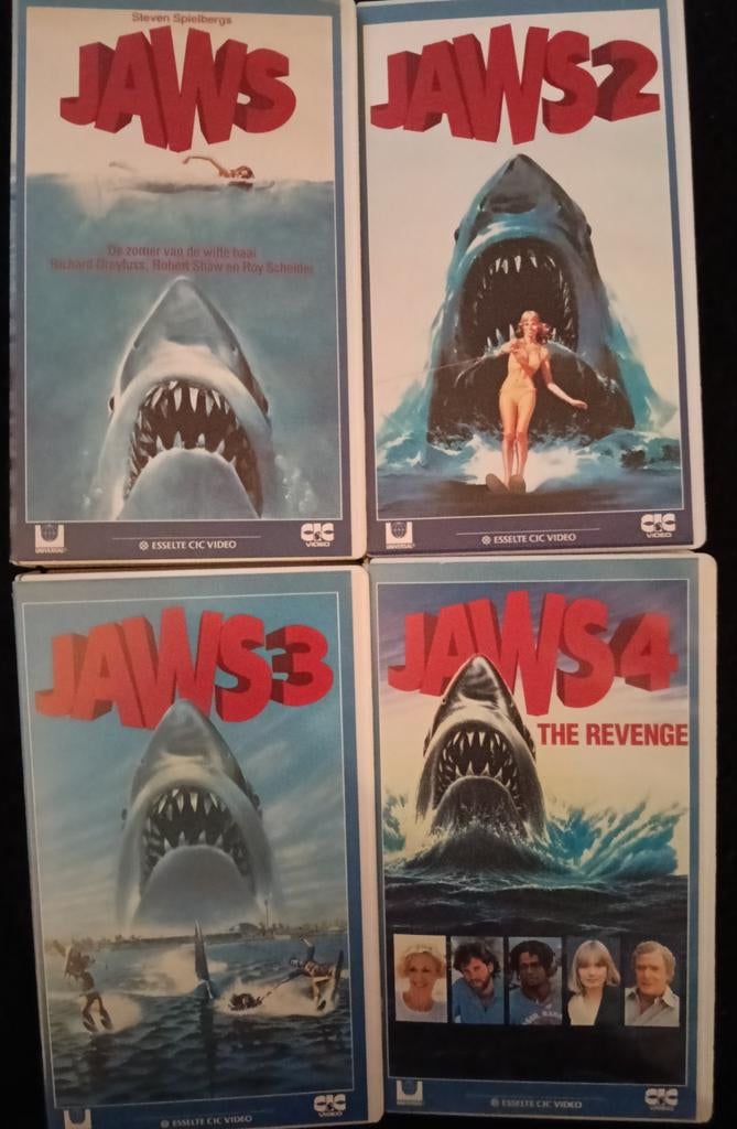Jaws 1 t/m 4 vhs, Vanaf 16 jaar, Ophalen of Verzenden, Zo goed als nieuw, Horror