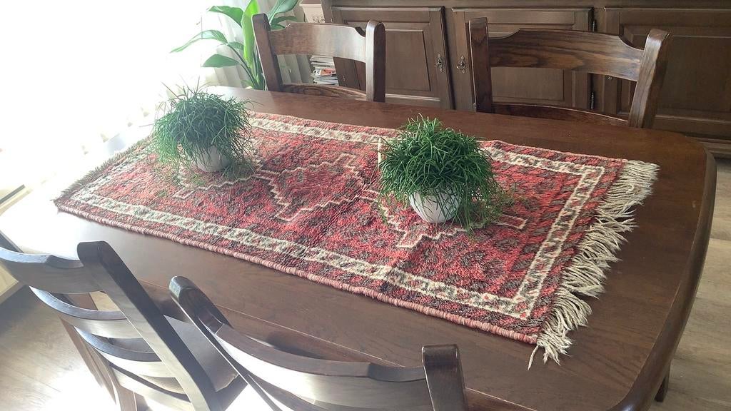 Vintage Handgeknoopt Perzische tapijt/tafelloper 55x130 cm., Ophalen, Overige kleuren, Perzische tapijt, Zo goed als nieuw