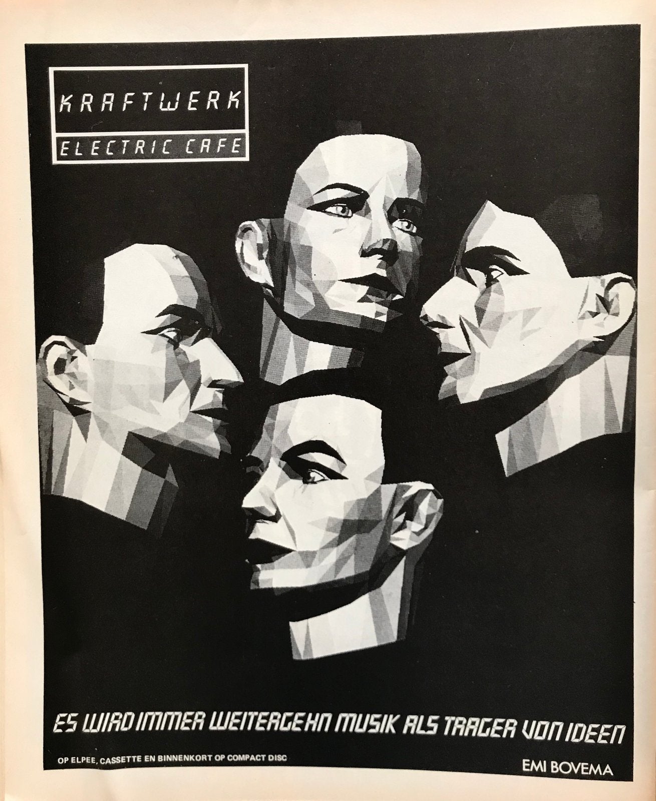 Paginagrote A4 advertentie KRAFTWERK Electric Cafe release, Ophalen of Verzenden, Gebruikt