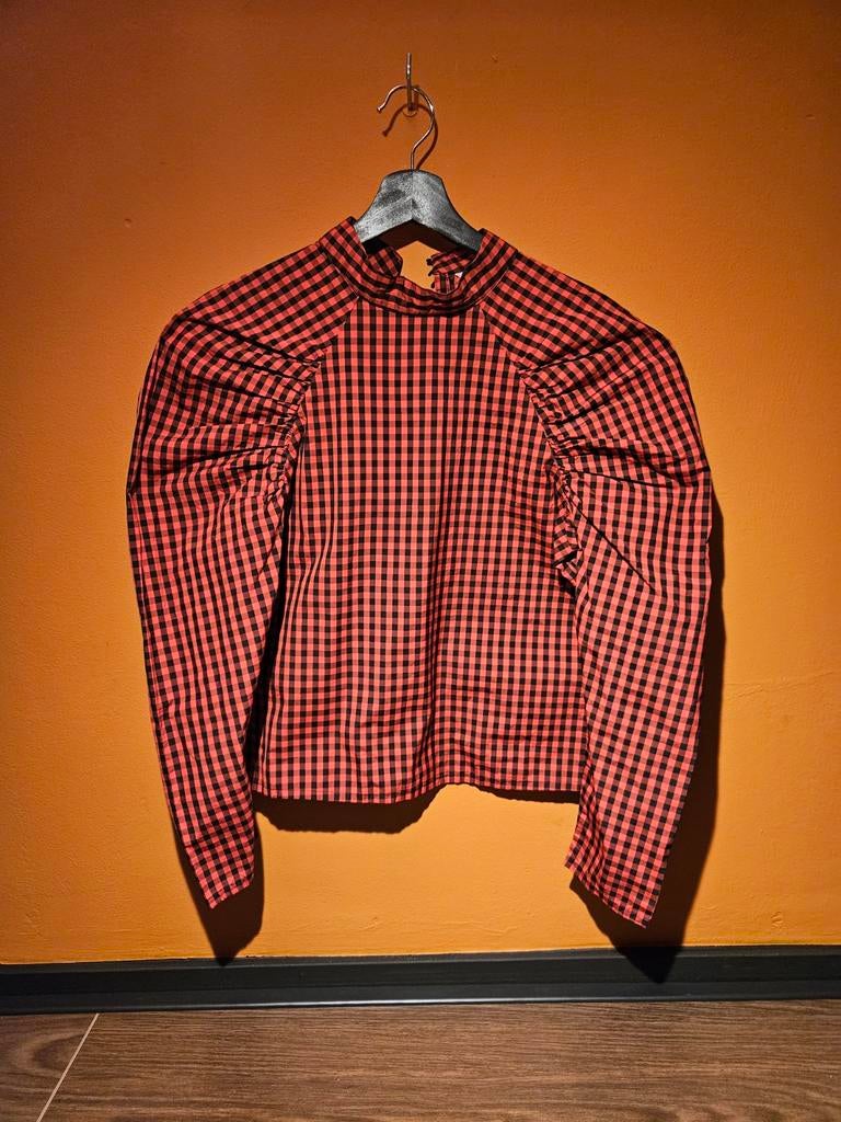 H&M geruit puffy schouder blouse maat S, H&M, Ophalen of Verzenden, Zo goed als nieuw, Maat 36 (S)