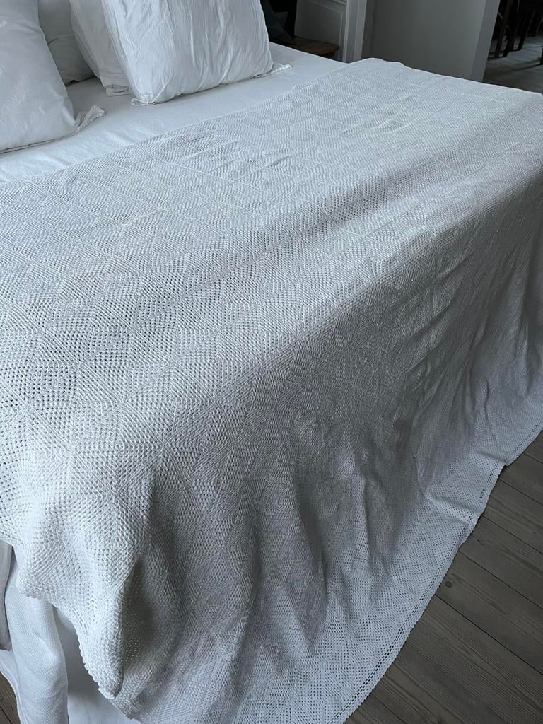 ANTIEKE WIT KATOEN SPREI BED DEKEN ZOMER FRANS AUTHENTIEK, Wit, Tweepersoons, Ophalen of Verzenden, Deken of Dekbed
