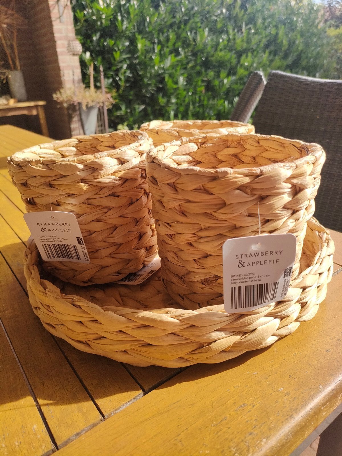 Set van 3 bananenblad manden - Strawberry & Applepie, Overige materialen, Gevlochten, Mand, Rond