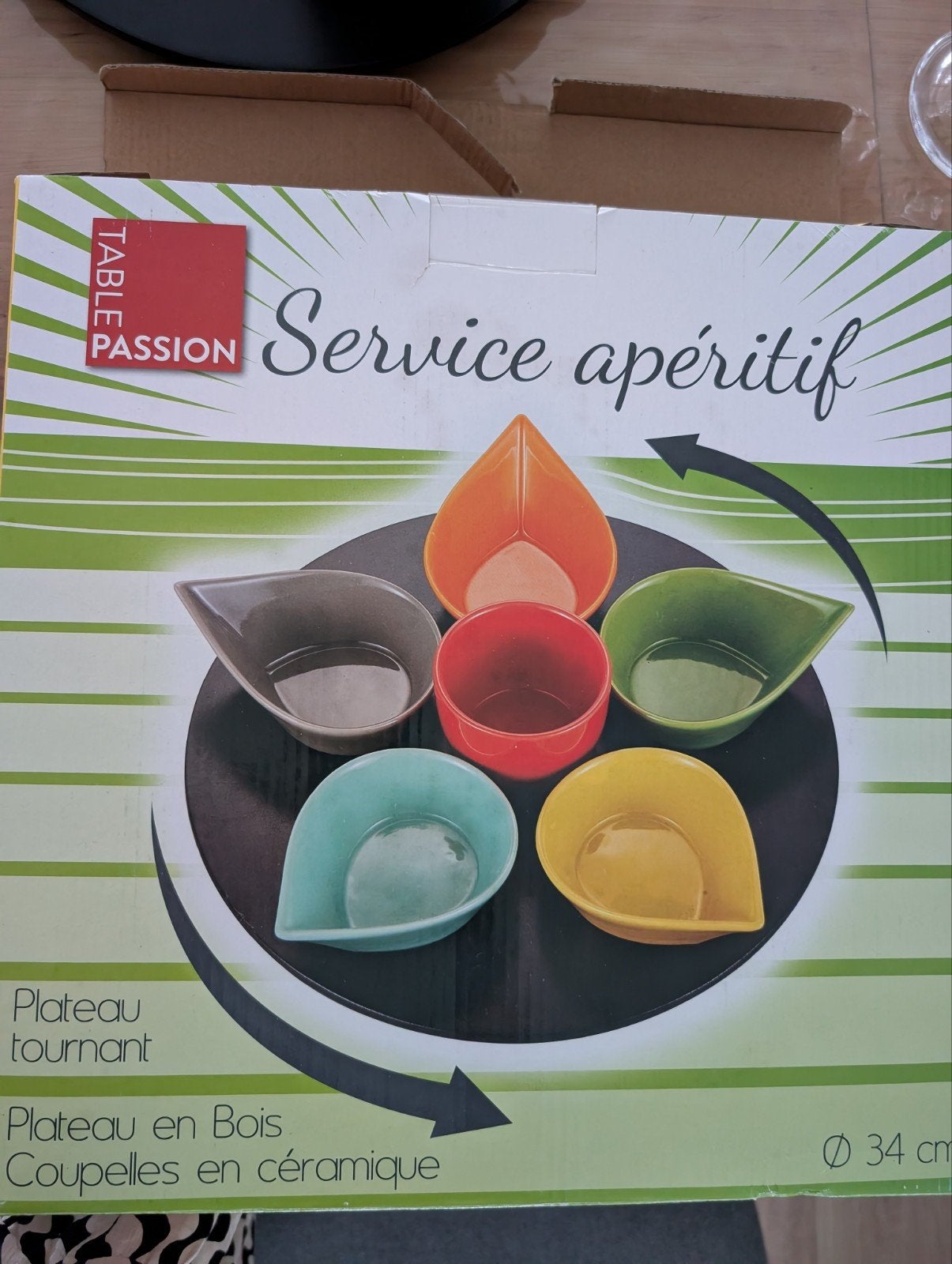 Draaiplateau met 5 keramische schaaltjes voor hapjes, Ophalen of Verzenden, Nieuw, Keramiek, Dienblad