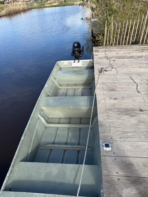 Aluminium platbodem met 6 pk bodem, Watersport en Boten, Platbodems, Gebruikt, Aluminium, Benzine, Ophalen