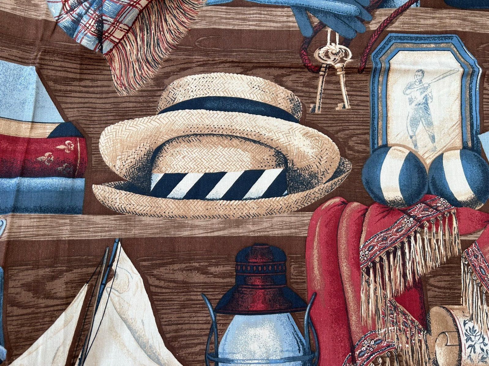 Engelse stijl bedrukte stof - Nautisch/Jacht thema, Hobby en Vrije tijd, Stoffen en Lappen, Overige materialen, Gebruikt, Bruin