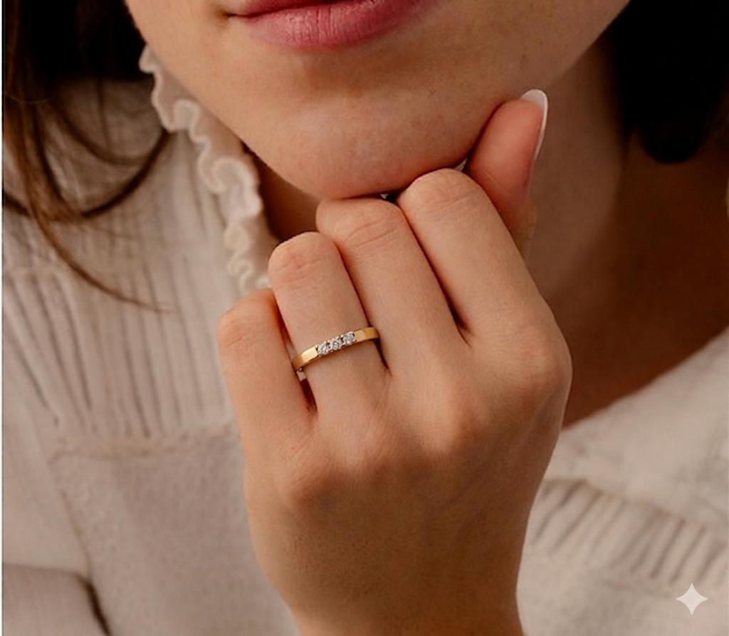 14 karaat Ring Bicolor 3 Diamanten Trouw Verloving 16,8mm, Ophalen, Met edelsteen, Dame, Goud