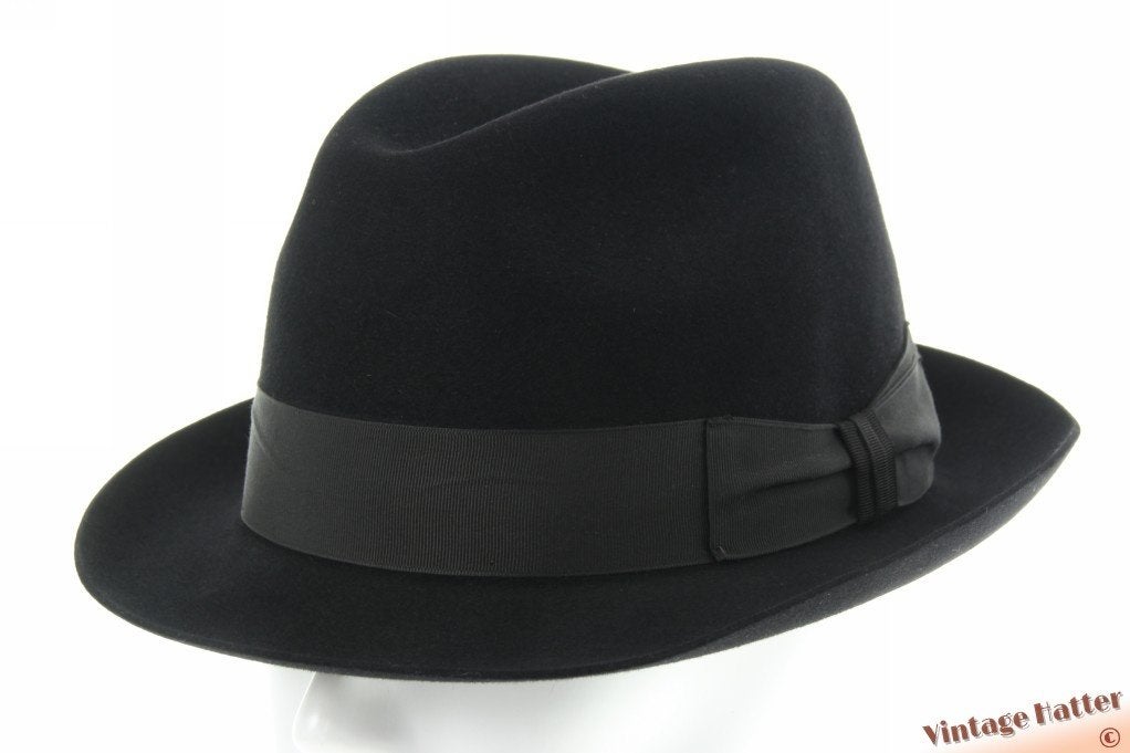vintage Gleufhoed Mayser Privé zwart geborsteld vilt 60 = XL, 60 cm (XL, 7½ inch) of meer, Hoed, Ophalen of Verzenden, Zo goed als nieuw