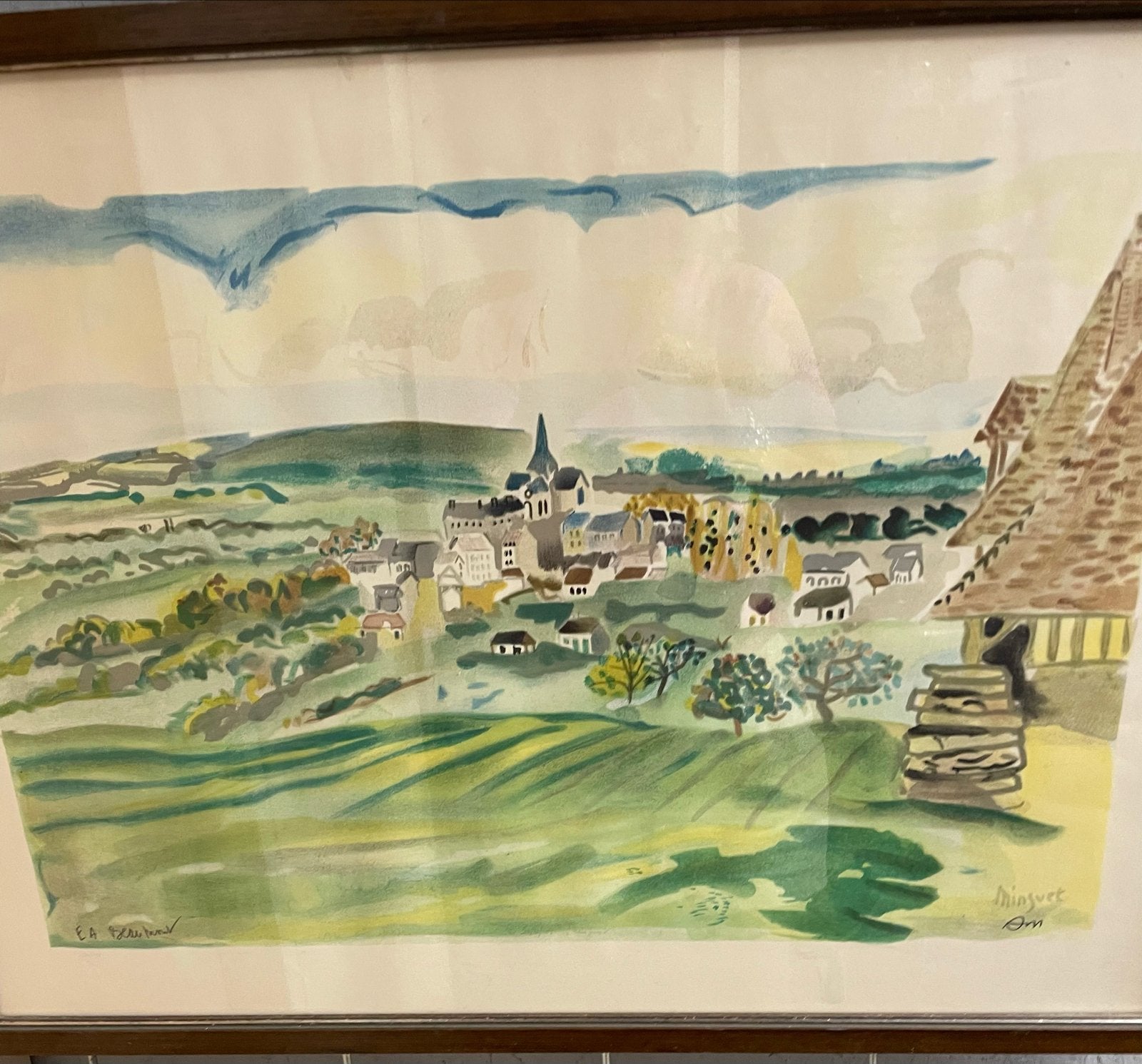Aquarel Stadsgezicht met Landschap en Boerderij, Antiek en Kunst, Kunst | Schilderijen | Klassiek, Realistisch, Ophalen of Verzenden