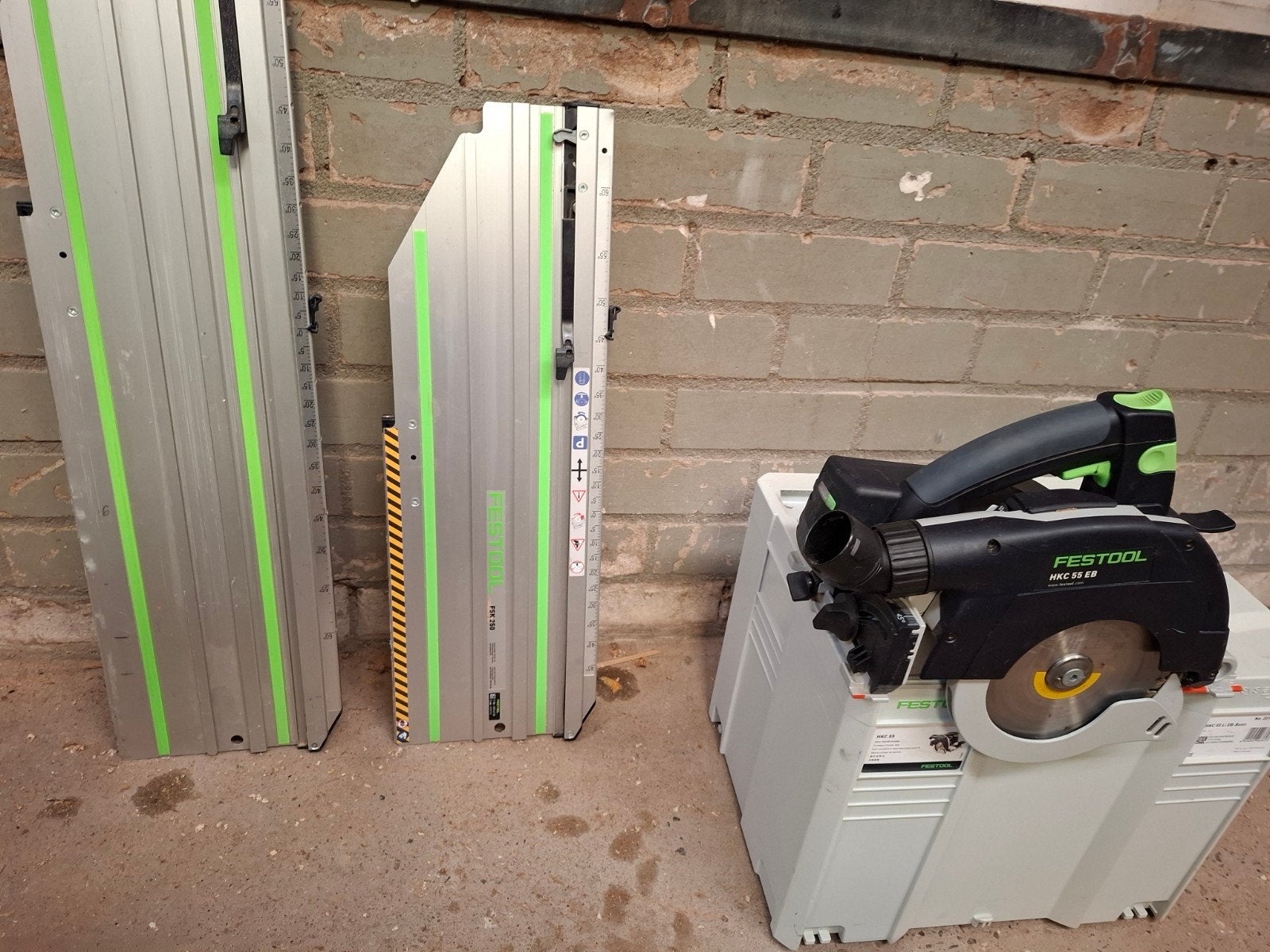festool hkc55 cirkelzaag op accu met fsk420 en fsk250 liniaa