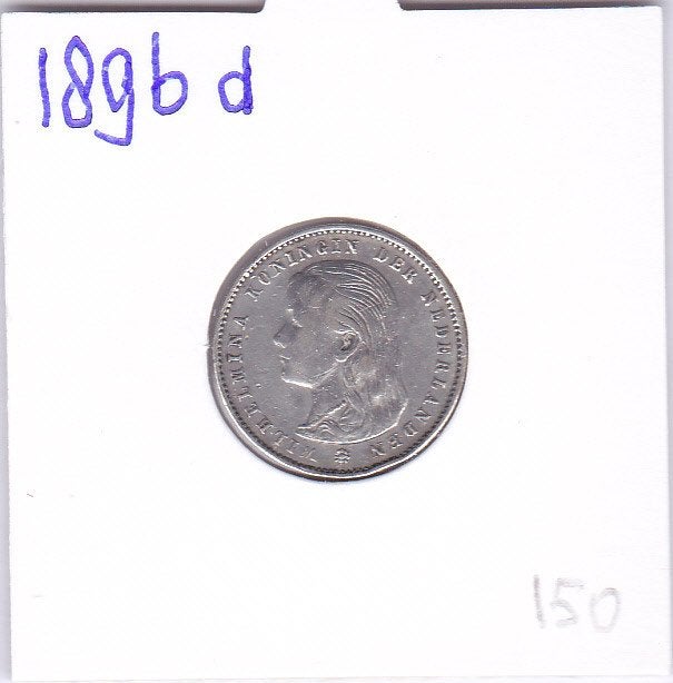 Mooie 25 cent 1896 d hangend haar voor 150 euro, Zilver, 25 cent, Ophalen of Verzenden, Koningin Wilhelmina