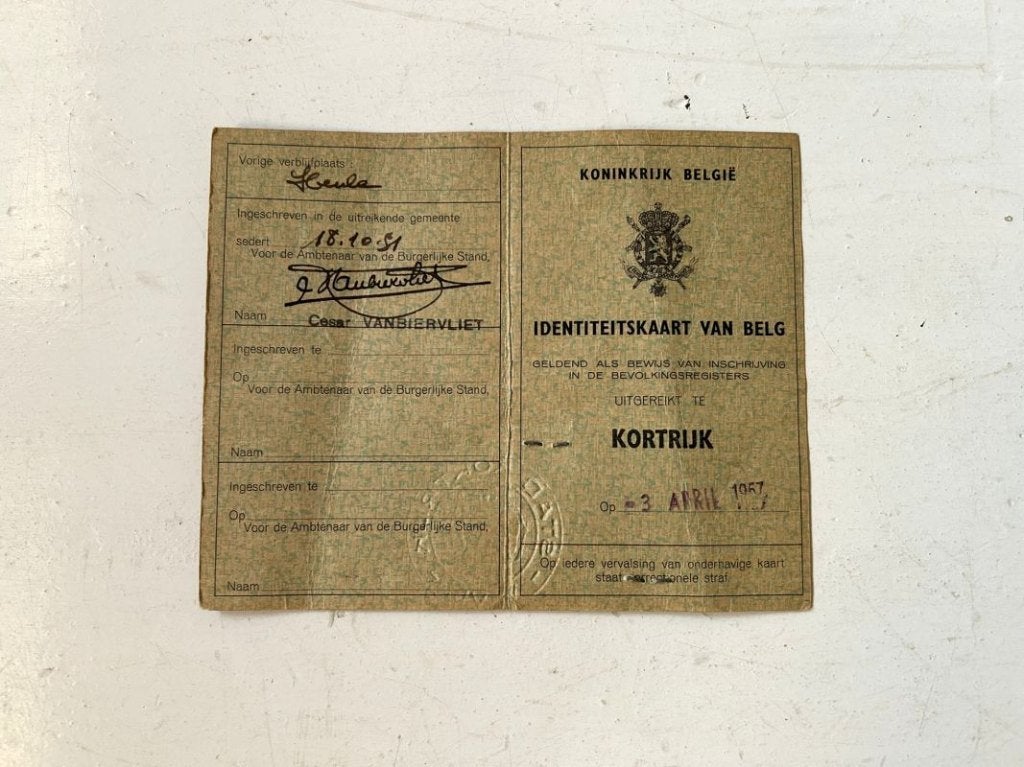 Identiteitskaart van Belg - Kortrijk - 1957, Antiek en Kunst, Ophalen of Verzenden