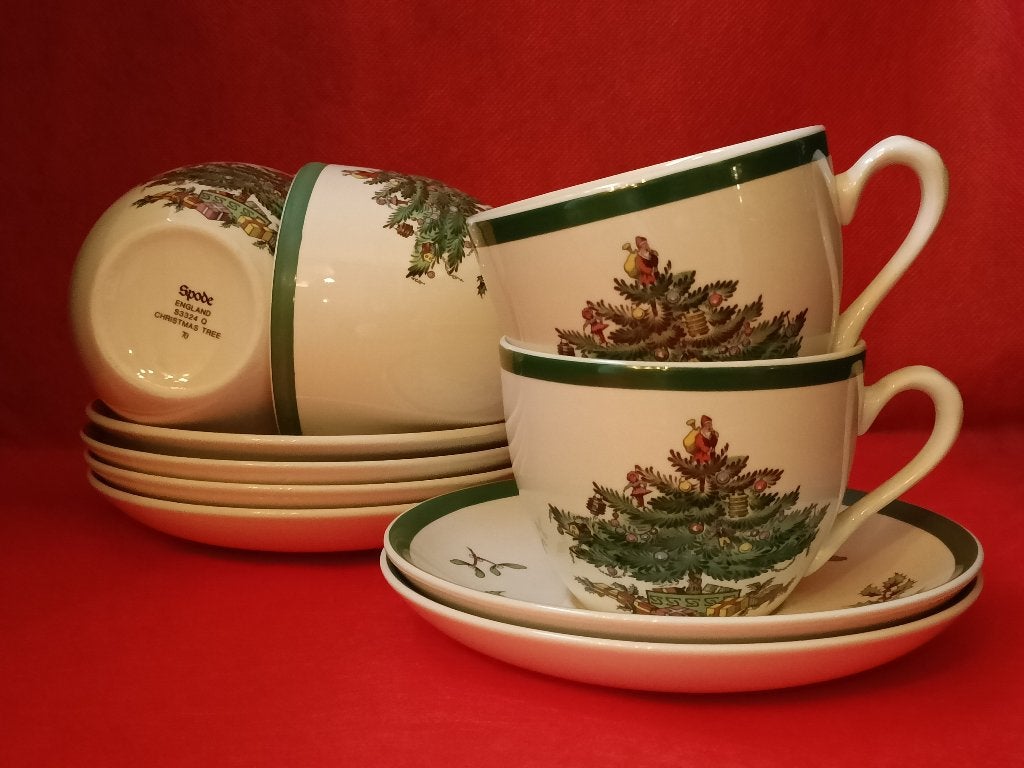 Spode Christmas Tree - 6 theekoppen met schotels KERST, Huis en Inrichting, Keuken | Servies, Overige merken, Ophalen of Verzenden